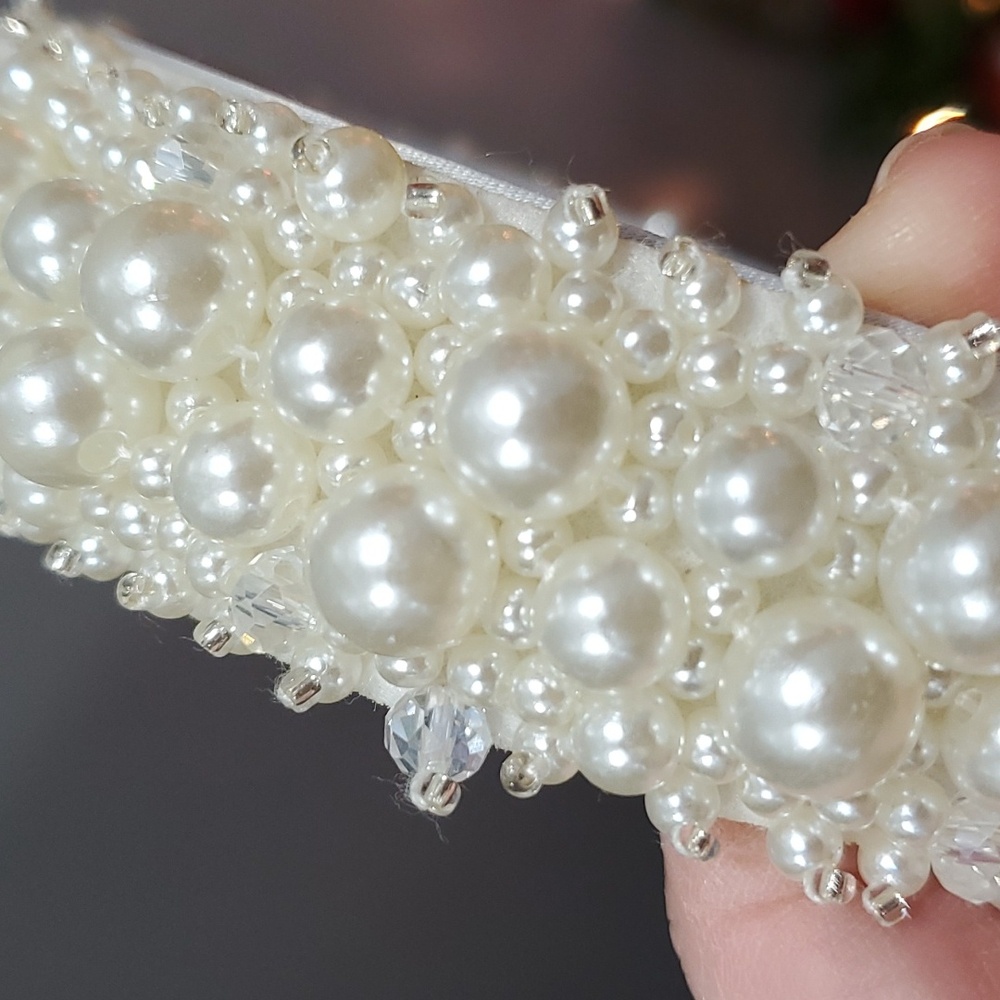 New handmade boutique crystal pearl detail fancy flexible wide headband prom - Picture 5 of 8